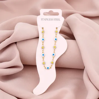Summer Women Fashion Floral Eyes Titanium Steel Anklet
