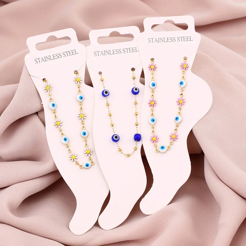 Summer Women Fashion Floral Eyes Titanium Steel Anklet
