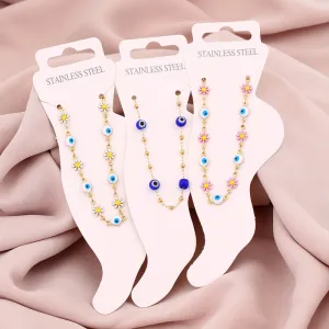 Summer Women Fashion Floral Eyes Titanium Steel Anklet