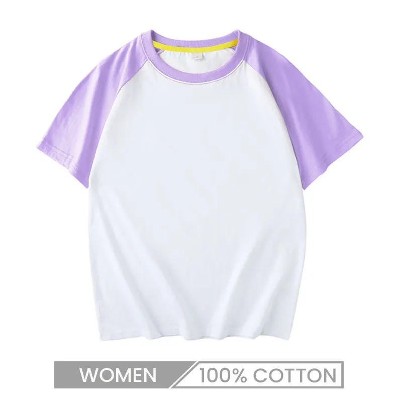 Women Summer 100% Cotton Raglan Crew Neck Short-Sleeved T-Shirt Customizable