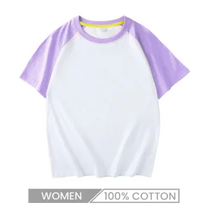 Women Summer 100% Cotton Raglan Crew Neck Short-Sleeved T-Shirt Customizable