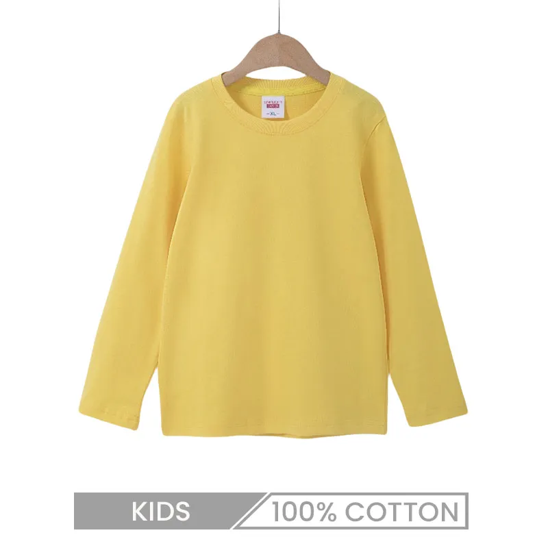 Children Kids Long-Sleeved 100% Cotton Crew Neck Basic T-Shirt Custom