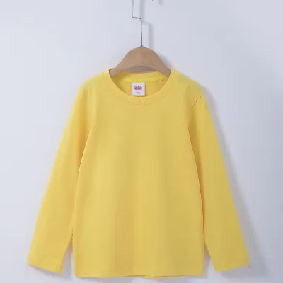 Children Kids Long-Sleeved 100% Cotton Crew Neck Basic T-Shirt Custom