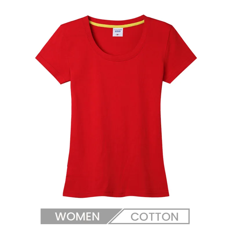 Women Summer Cotton Short-Sleeved Slim-Fit Crew Neck T-Shirt