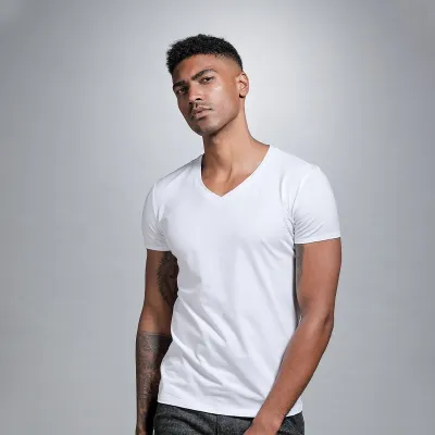 Men Fashion Casual Basic Solid Color Plus Size Short Sleeve V Neck T-Shirt