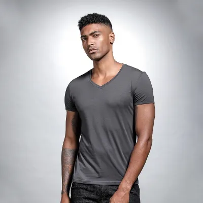 Men Fashion Casual Basic Solid Color Plus Size Short Sleeve V Neck T-Shirt