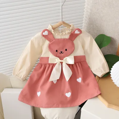 Kids Baby Girls Easter Casual Cute Bunny Bow Long Sleeve Dress