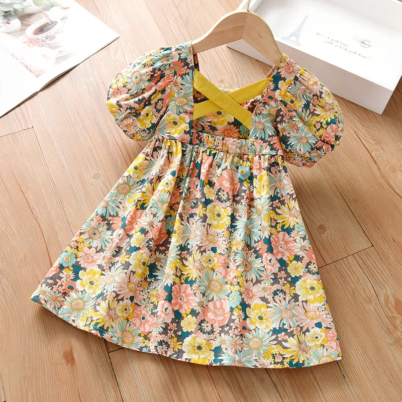 Kids Toddler Girls Cute Tiny Flower Short Sleeve Pastoral Princess Dress