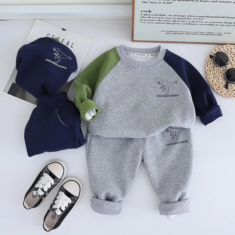 Kids Toddler Boys Casual Cartoon Print Colorblock Long Sleeve Round Neck Sweatshirts Trousers Set