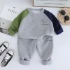 Long Sleeve Split Sleeve Dinosaur Crewneck Set Grey