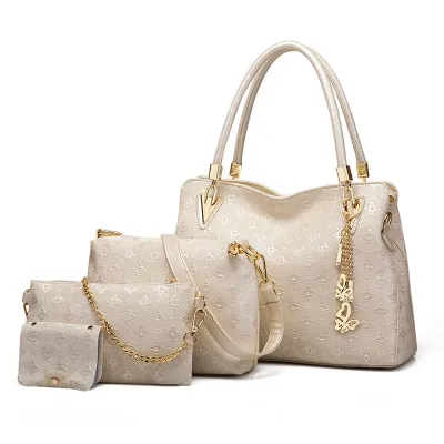 Women Fashion Floral Embossed Butterfly Metal Pendant Handbag Wallet Shoulder Bag Four-Piece Set