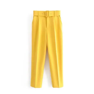 Women Casual Solid Color Cropped High Waist Straight Leg Pants