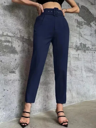 Women Casual Solid Color Cropped High Waist Straight Leg Pants