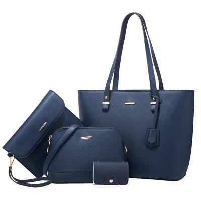 Women Fashion Solid Color Large Capacity Shoulder Bag Handle Bag Wallet Four-Piece Set