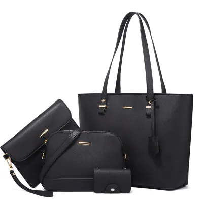 Women Fashion Solid Color Large Capacity Shoulder Bag Handle Bag Wallet Four-Piece Set