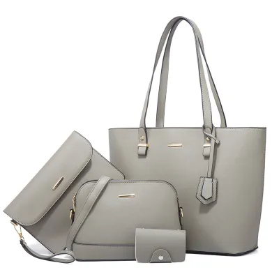 Women Fashion Solid Color Large Capacity Shoulder Bag Handle Bag Wallet Four-Piece Set
