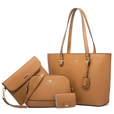 Women Fashion Solid Color Large Capacity Shoulder Bag Handle Bag Wallet Four-Piece Set