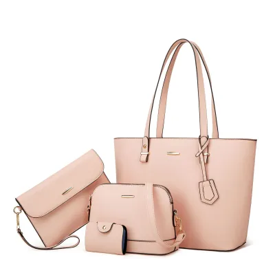 Women Fashion Solid Color Large Capacity Shoulder Bag Handle Bag Wallet Four-Piece Set