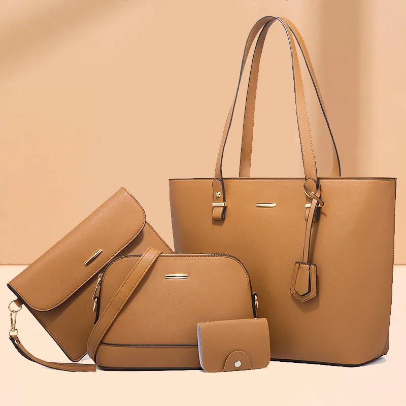 Women Fashion Solid Color Large Capacity Shoulder Bag Handle Bag Wallet Four-Piece Set