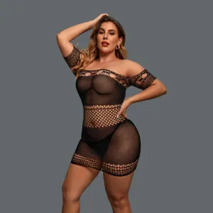 Women Plus Size Off Shoulder See-Through Lingerie Set