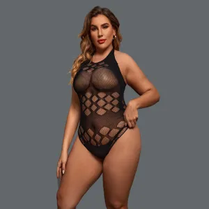 Women Fashion Sexy Plus Size Halter Neck Hollow-Out Bodysuits