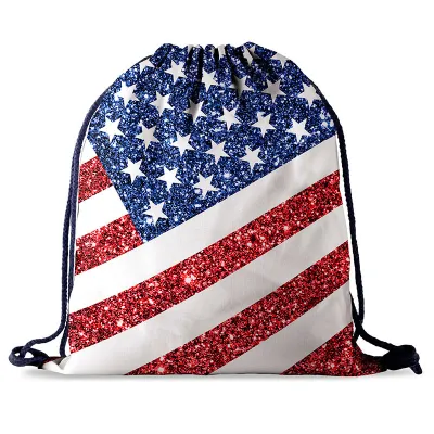 Independence Day American Flag Print Drawstring Bag with Oxford Cloth