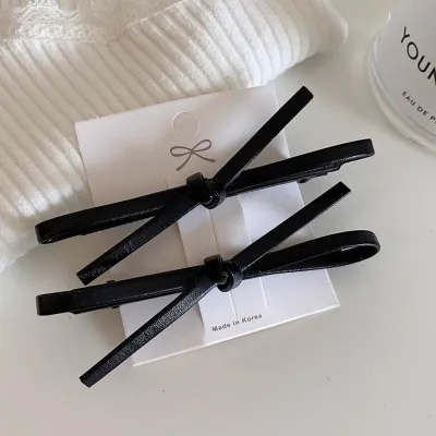 Women Fashion Simple Silver Leather Bow Hair Clip