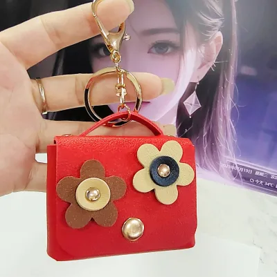 Women Fashion Creative Flower Mini Wallet Leather Keychain Pendant
