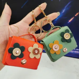 Women Fashion Creative Flower Mini Wallet Leather Keychain Pendant