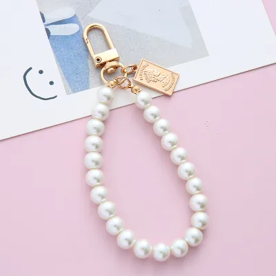 Women Retro Pearl Alloy Letter Keychain Pendant