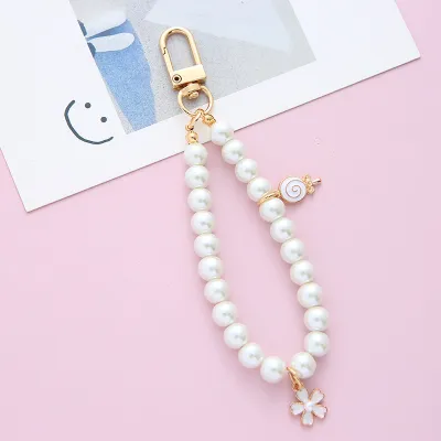 Women Retro Pearl Alloy Letter Keychain Pendant