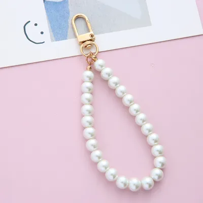 Women Retro Pearl Alloy Letter Keychain Pendant