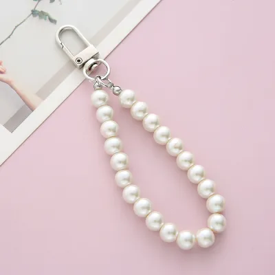 Women Retro Pearl Alloy Letter Keychain Pendant