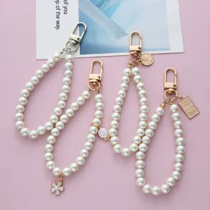 Women Retro Pearl Alloy Letter Keychain Pendant