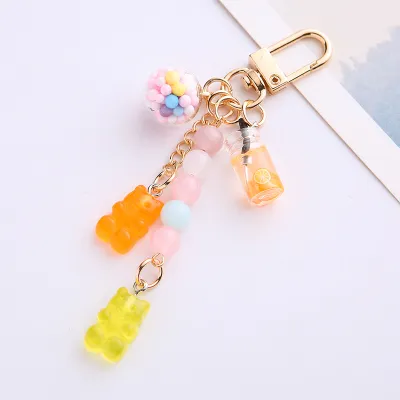 Women Fashion Rainbow Gummy Bear Key Chain Pendant Unisex Metal Resin