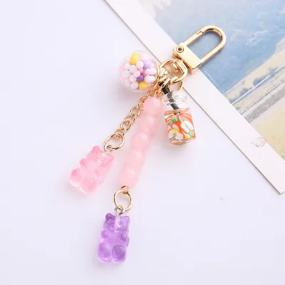 Women Fashion Rainbow Gummy Bear Key Chain Pendant Unisex Metal Resin