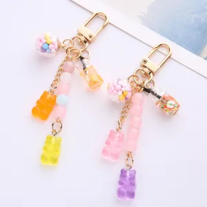 Women Fashion Rainbow Gummy Bear Key Chain Pendant Unisex Metal Resin