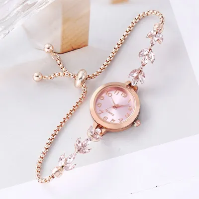 Women's Fashion Clover Rhinestone Drawstring Bracelet Watch