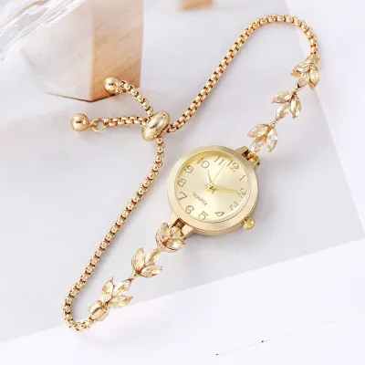 Women's Fashion Clover Rhinestone Drawstring Bracelet Watch