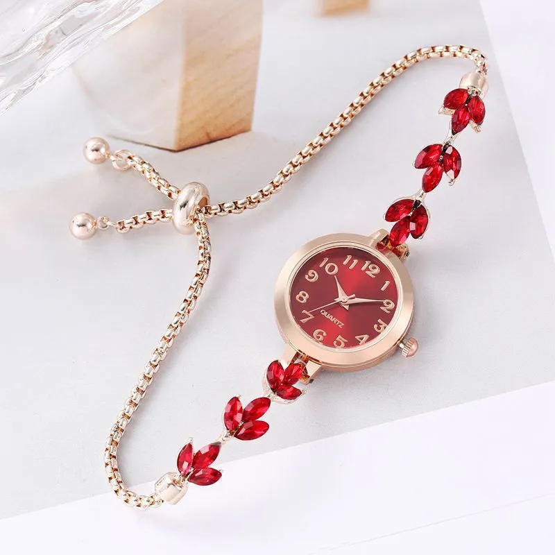 Women's Fashion Clover Rhinestone Drawstring Bracelet Watch