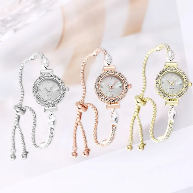 Women Fashion Simple Rhinestone Drawstring Watch