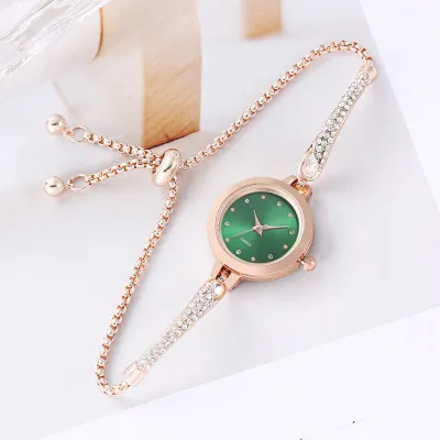 Women Fashion Simple Round Dial Rhinestone Watch with Drawstring Strap