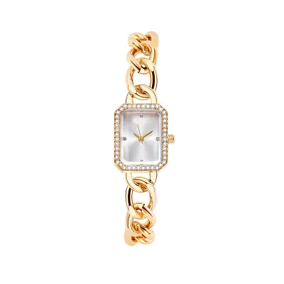 Women Simple Square Rhinestone Dial Metal Chain Watch Leisure Alloy