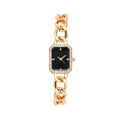 Women Simple Square Rhinestone Dial Metal Chain Watch Leisure Alloy