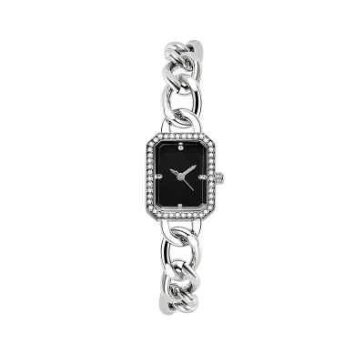 Women Simple Square Rhinestone Dial Metal Chain Watch Leisure Alloy