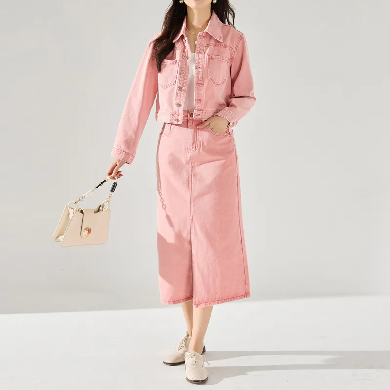 HOT Womens Jacket Pink Denim Skirt And Jacket Wholesale