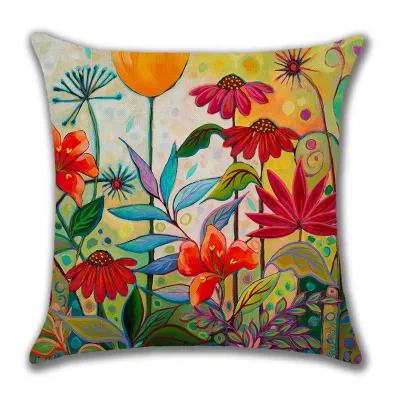 Creative Oil Painting Flower Print Home Beach Cushion, Scenery Pattern for Living Room, 45x45cm Square Throw Pillow