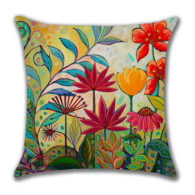 Creative Oil Painting Flower Print Home Beach Cushion, Scenery Pattern for Living Room, 45x45cm Square Throw Pillow