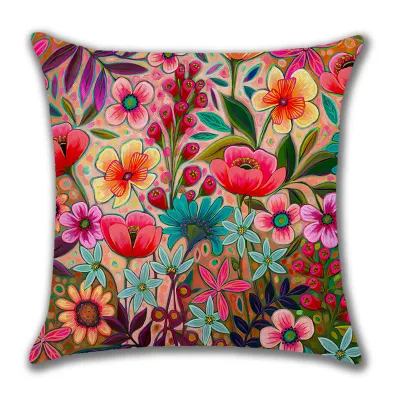 Creative Oil Painting Flower Print Home Beach Cushion, Scenery Pattern for Living Room, 45x45cm Square Throw Pillow
