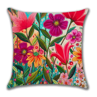 Creative Oil Painting Flower Print Home Beach Cushion, Scenery Pattern for Living Room, 45x45cm Square Throw Pillow